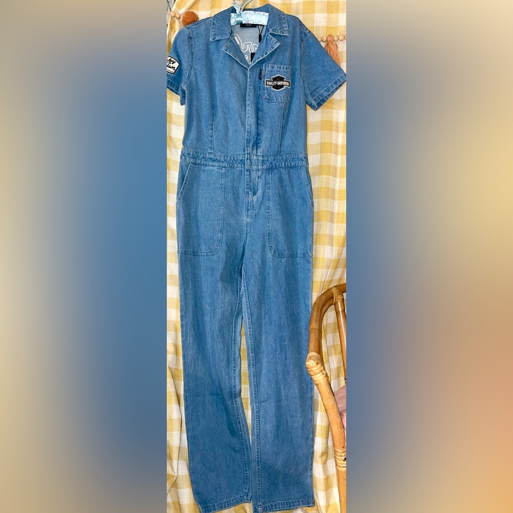 NWT M/L Harley Davidson zip up denim jumper broiler suit w pockets & stretch